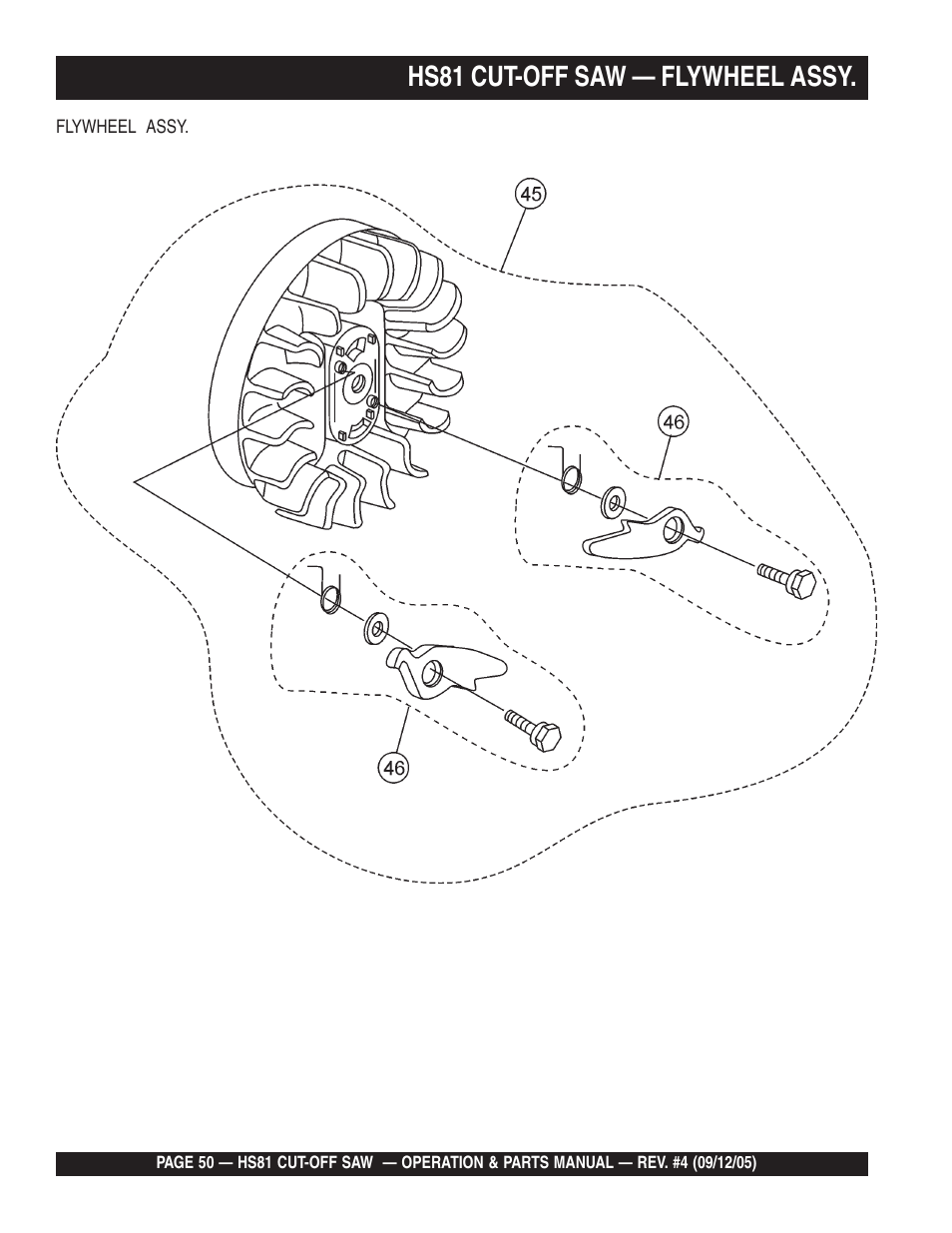 Hs81 cut-off saw — flywheel assy | Multiquip SideWinder Cut-Off Saw HS81 User Manual | Page 50 / 68