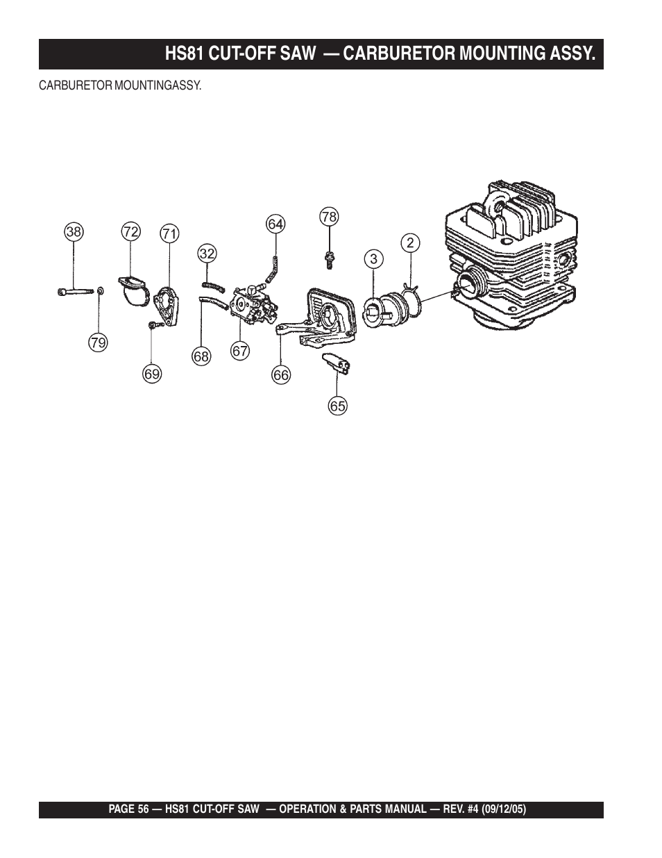 Hs81 cut-off saw — carburetor mounting assy | Multiquip SideWinder Cut-Off Saw HS81 User Manual | Page 56 / 68