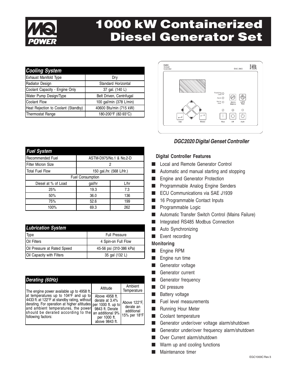 1000 kw containerized diesel generator set | Multiquip MQ Power 1000 kW Containerized Diesel Generator Set EGC1000C User Manual | Page 3 / 4