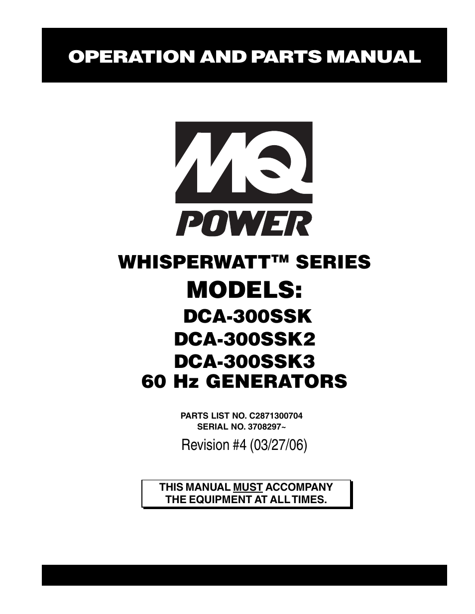 Multiquip MQPower Whisperwatt Series DCA-300SSK User Manual | 122 pages