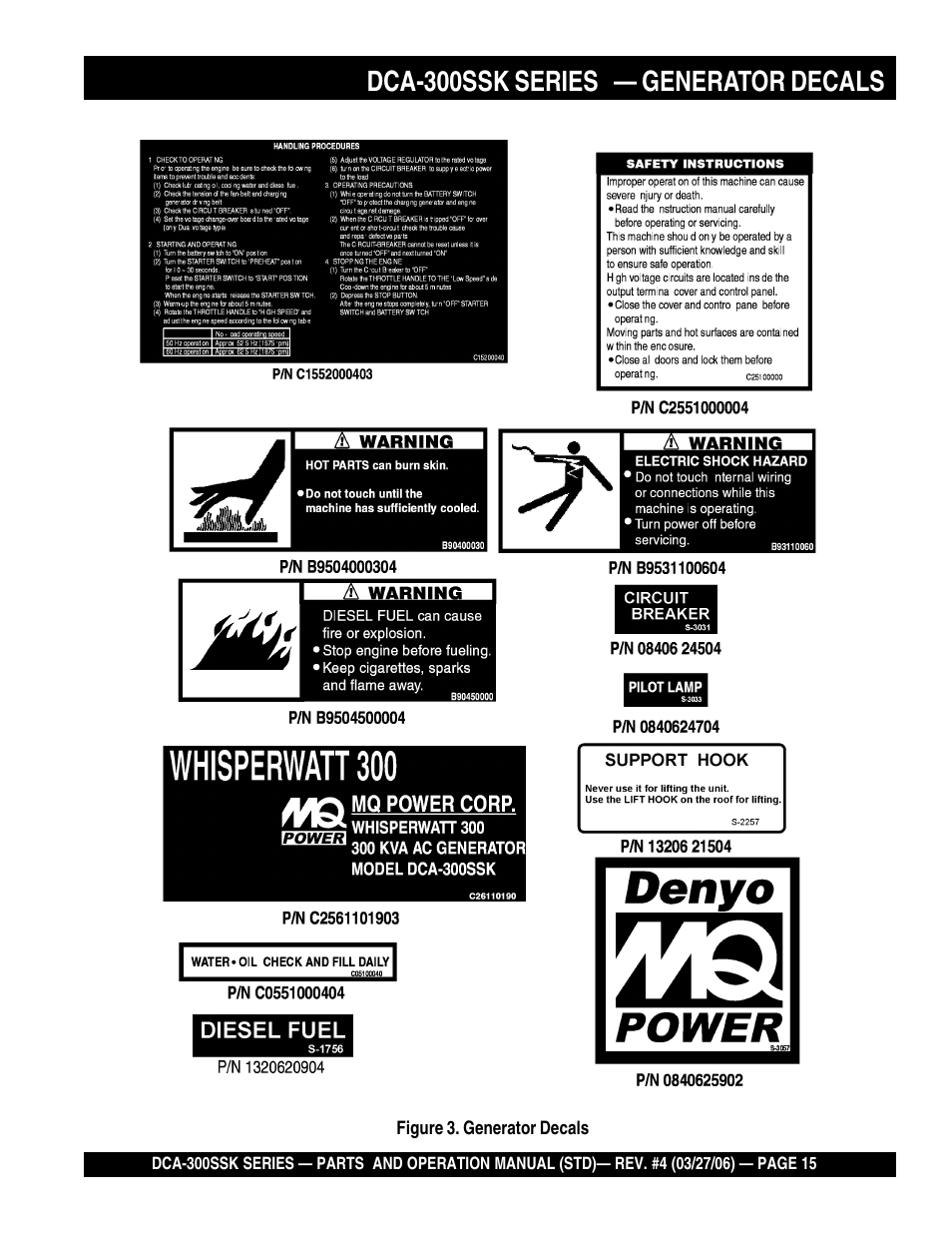 Dca-300ssk series — generator decals | Multiquip MQPower Whisperwatt Series DCA-300SSK User Manual | Page 15 / 122