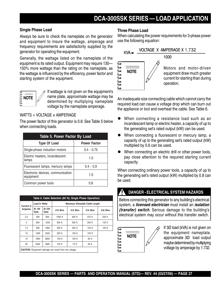 Dca-300ssk series — load application | Multiquip MQPower Whisperwatt Series DCA-300SSK User Manual | Page 27 / 122