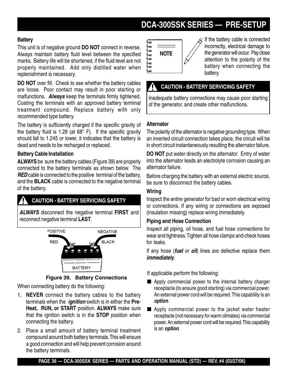 Dca-300ssk series — pre-setup | Multiquip MQPower Whisperwatt Series DCA-300SSK User Manual | Page 36 / 122