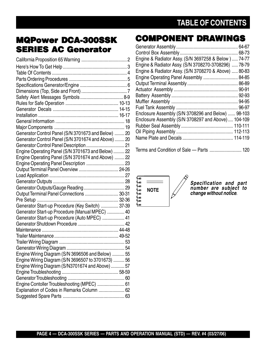 Multiquip MQPower Whisperwatt Series DCA-300SSK User Manual | Page 4 / 122