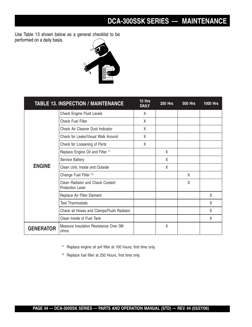 Dca-300ssk series — maintenance | Multiquip MQPower Whisperwatt Series DCA-300SSK User Manual | Page 44 / 122