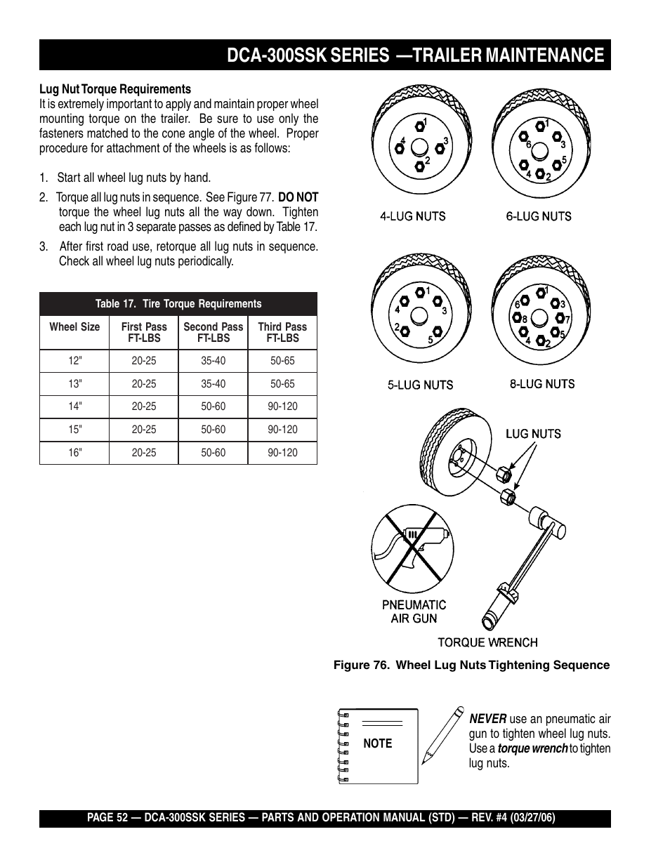 Dca-300ssk series —trailer maintenance | Multiquip MQPower Whisperwatt Series DCA-300SSK User Manual | Page 52 / 122