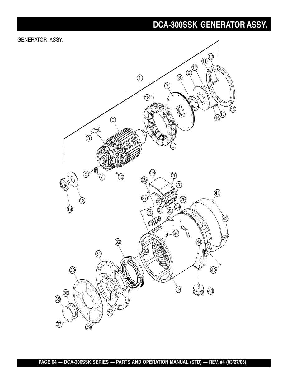 Dca-300ssk generator assy | Multiquip MQPower Whisperwatt Series DCA-300SSK User Manual | Page 64 / 122