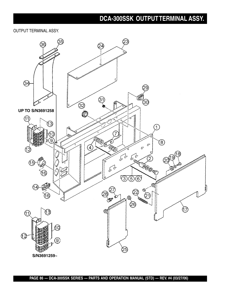Dca-300ssk output terminal assy | Multiquip MQPower Whisperwatt Series DCA-300SSK User Manual | Page 86 / 122
