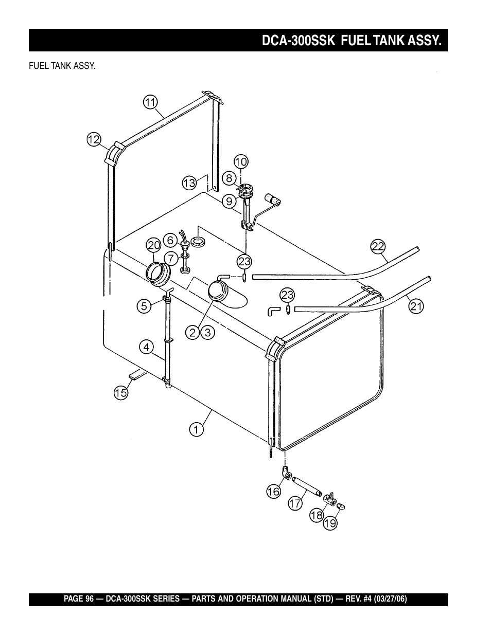 Dca-300ssk fuel tank assy | Multiquip MQPower Whisperwatt Series DCA-300SSK User Manual | Page 96 / 122