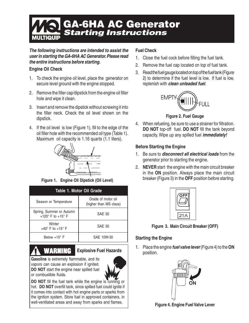 Multiquip AC Generator GA-6HA User Manual | 2 pages