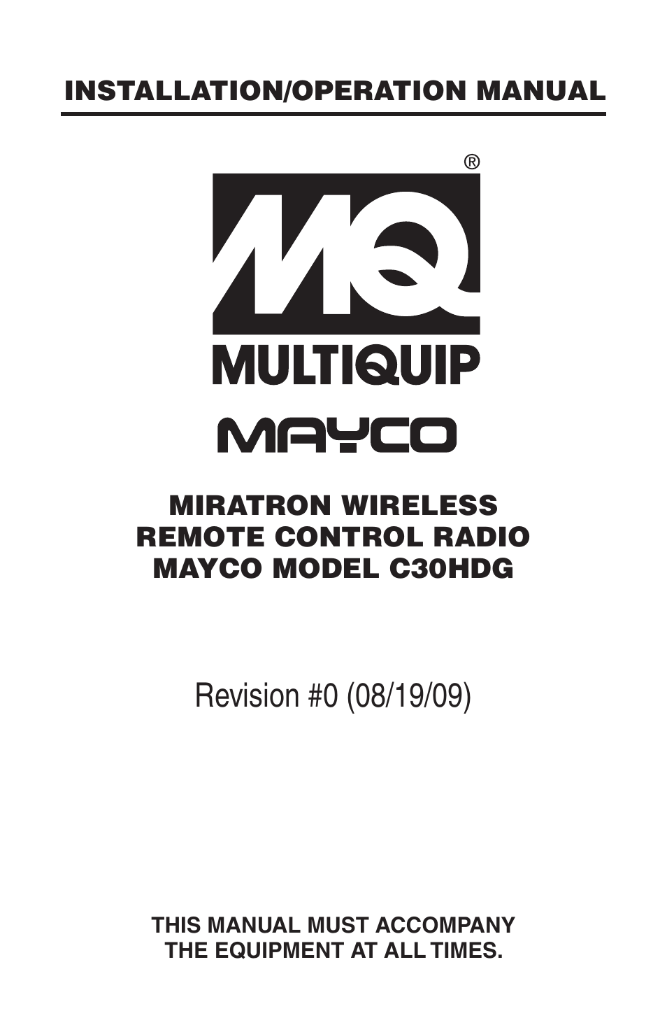 Multiquip Mayco Miratron Wireless Remote Control Radio C30HDG User Manual | 16 pages