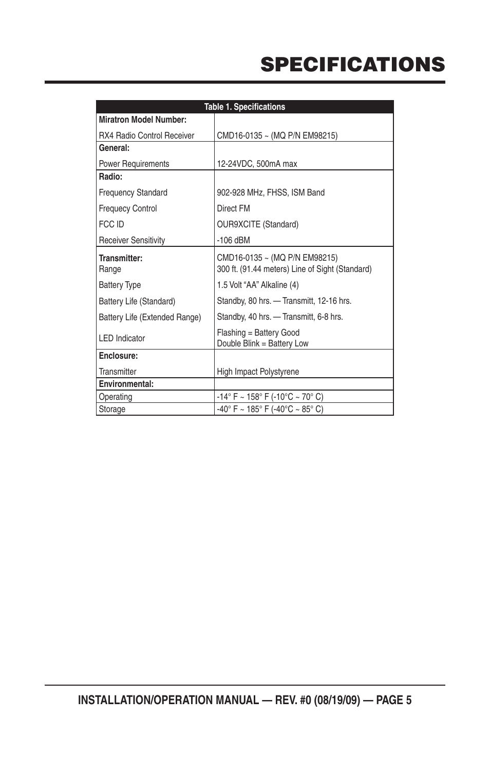 Specifications | Multiquip Mayco Miratron Wireless Remote Control Radio C30HDG User Manual | Page 5 / 16