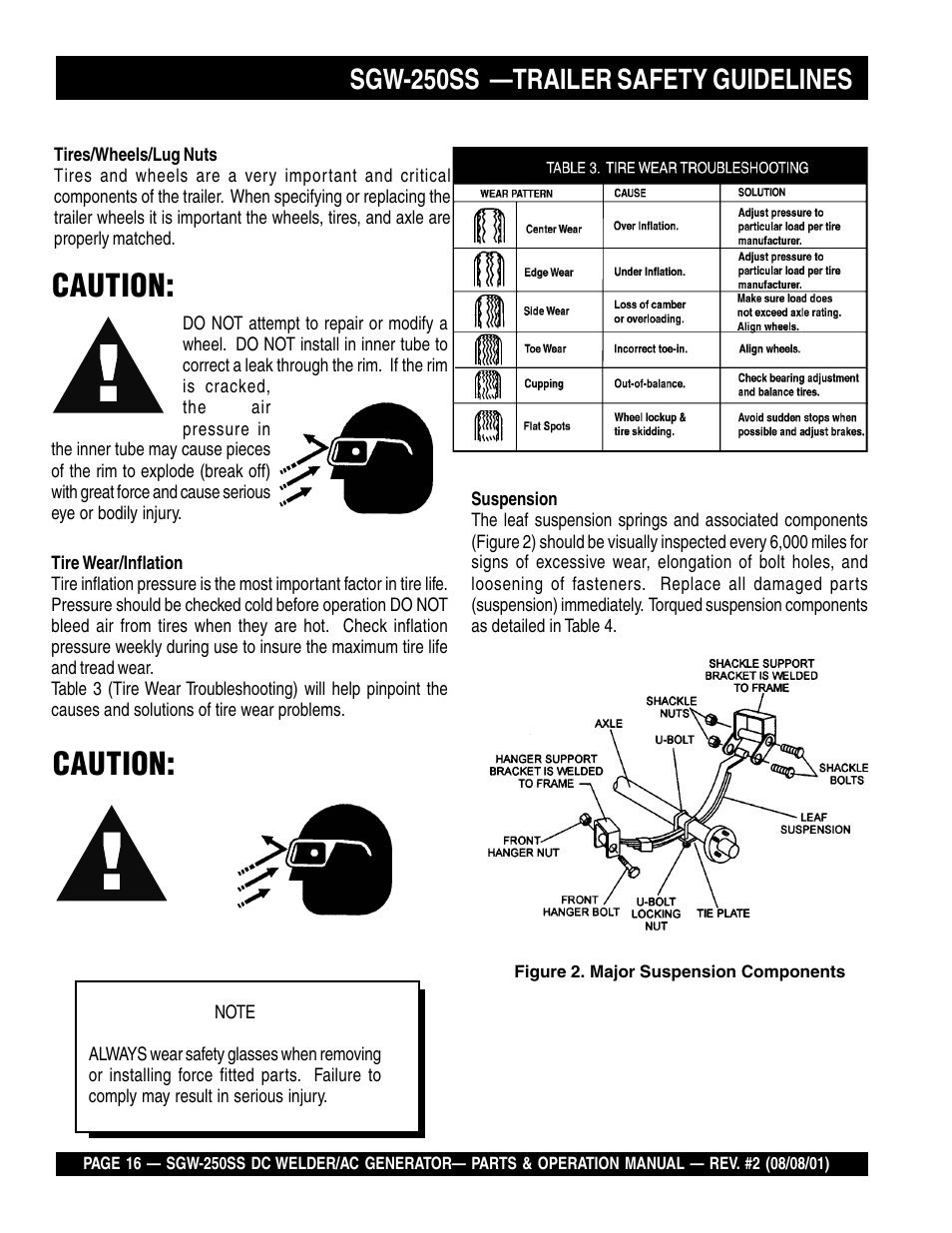 Caution, Sgw-250ss —trailer safety guidelines | Multiquip MQ Power Whisperweld DC Welder/AC Generator SGW-250SS User Manual | Page 16 / 92