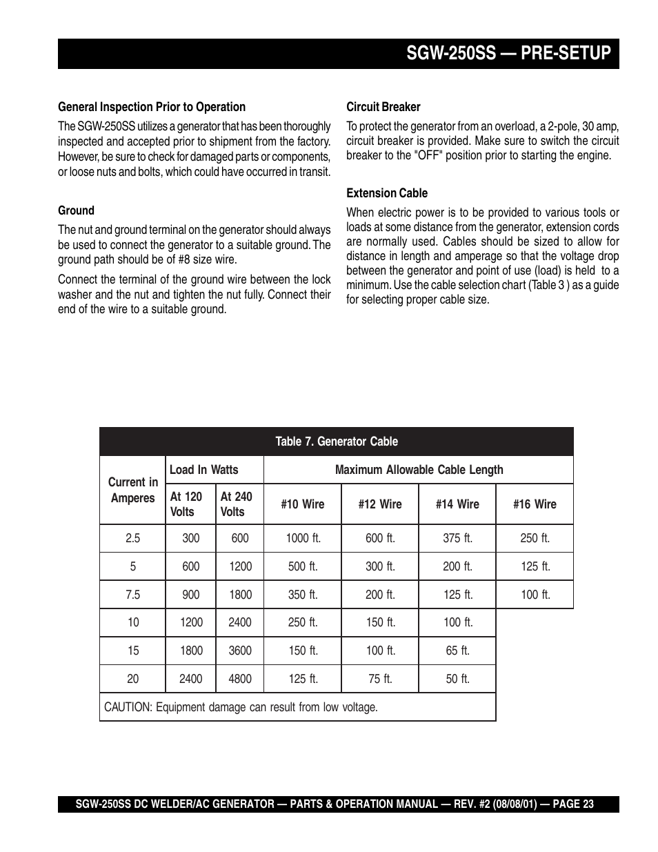 Sgw-250ss — pre-setup | Multiquip MQ Power Whisperweld DC Welder/AC Generator SGW-250SS User Manual | Page 23 / 92
