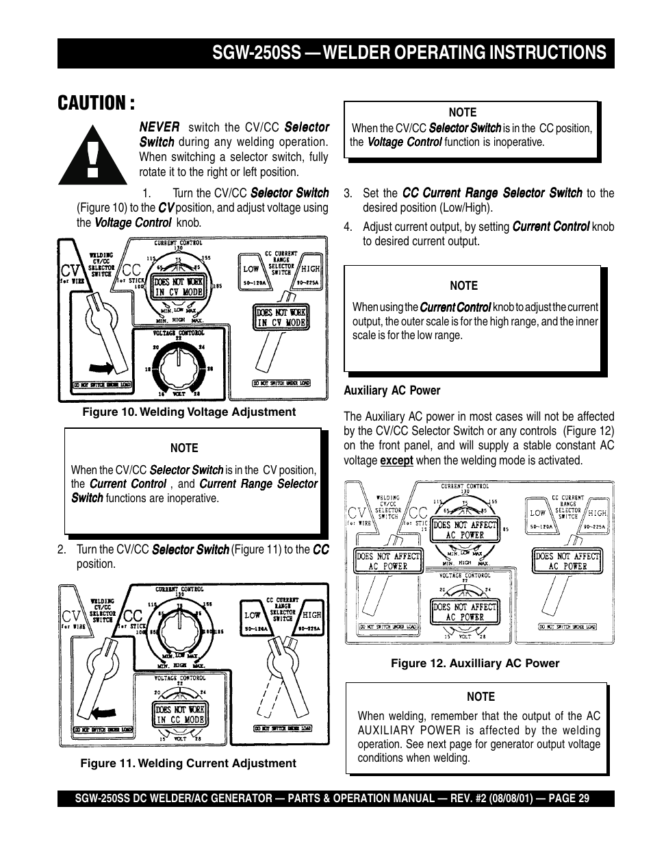 Sgw-250ss — welder operating instructions caution | Multiquip MQ Power Whisperweld DC Welder/AC Generator SGW-250SS User Manual | Page 29 / 92