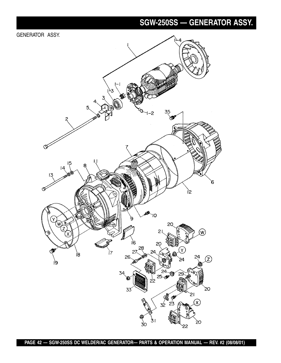 Sgw-250ss — generator assy | Multiquip MQ Power Whisperweld DC Welder/AC Generator SGW-250SS User Manual | Page 42 / 92