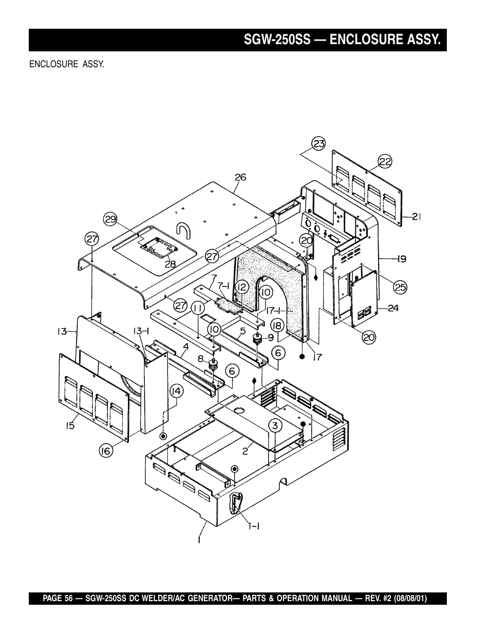 Sgw-250ss — enclosure assy | Multiquip MQ Power Whisperweld DC Welder/AC Generator SGW-250SS User Manual | Page 56 / 92