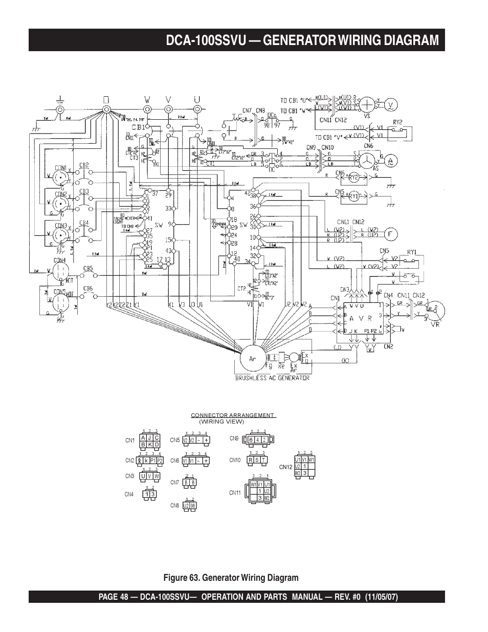 Dca-100ssvu — generator wiring diagram | Multiquip MQ Power Whisperwatt 60 Hz Generator DCA-100SSVU User Manual | Page 48 / 90