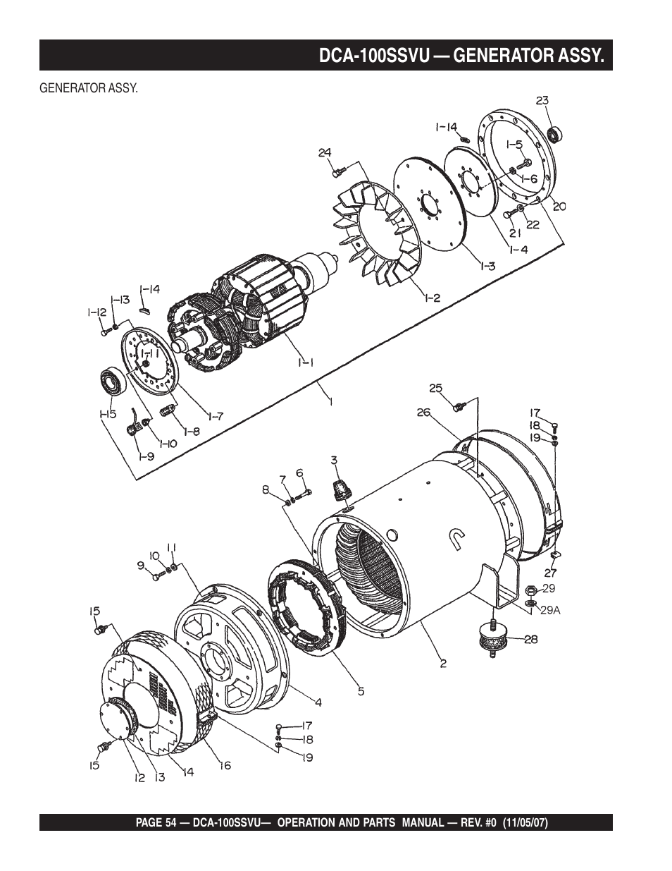Dca-100ssvu — generator assy | Multiquip MQ Power Whisperwatt 60 Hz Generator DCA-100SSVU User Manual | Page 54 / 90