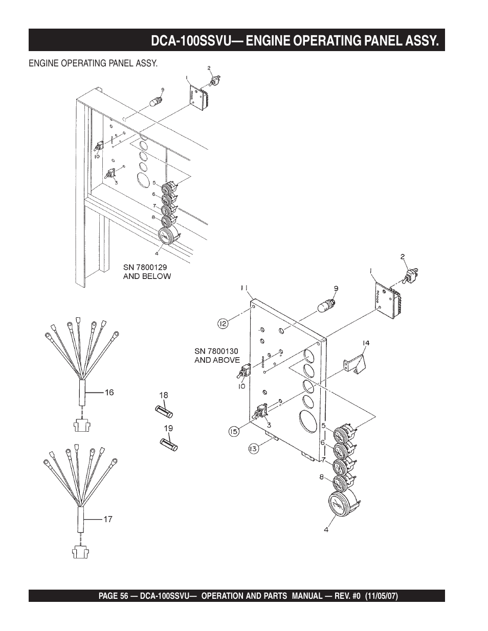 Dca-100ssvu— engine operating panel assy | Multiquip MQ Power Whisperwatt 60 Hz Generator DCA-100SSVU User Manual | Page 56 / 90