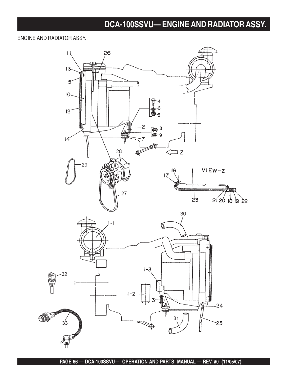Dca-100ssvu— engine and radiator assy | Multiquip MQ Power Whisperwatt 60 Hz Generator DCA-100SSVU User Manual | Page 66 / 90