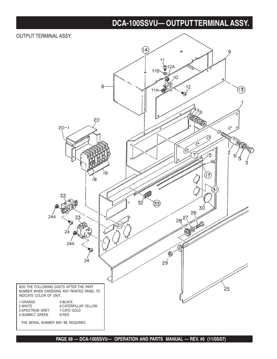 Dca-100ssvu— output terminal assy, Output terminal assy | Multiquip MQ Power Whisperwatt 60 Hz Generator DCA-100SSVU User Manual | Page 68 / 90