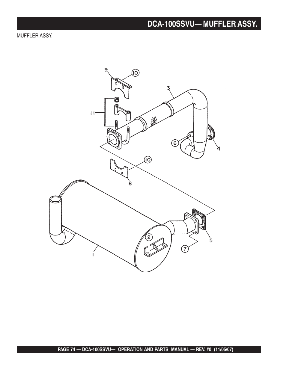 Dca-100ssvu— muffler assy | Multiquip MQ Power Whisperwatt 60 Hz Generator DCA-100SSVU User Manual | Page 74 / 90
