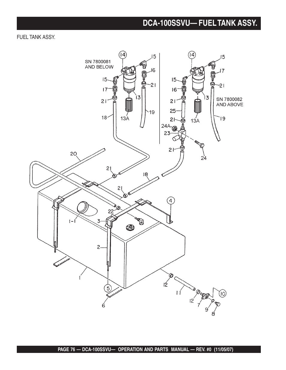 Dca-100ssvu— fuel tank assy | Multiquip MQ Power Whisperwatt 60 Hz Generator DCA-100SSVU User Manual | Page 76 / 90