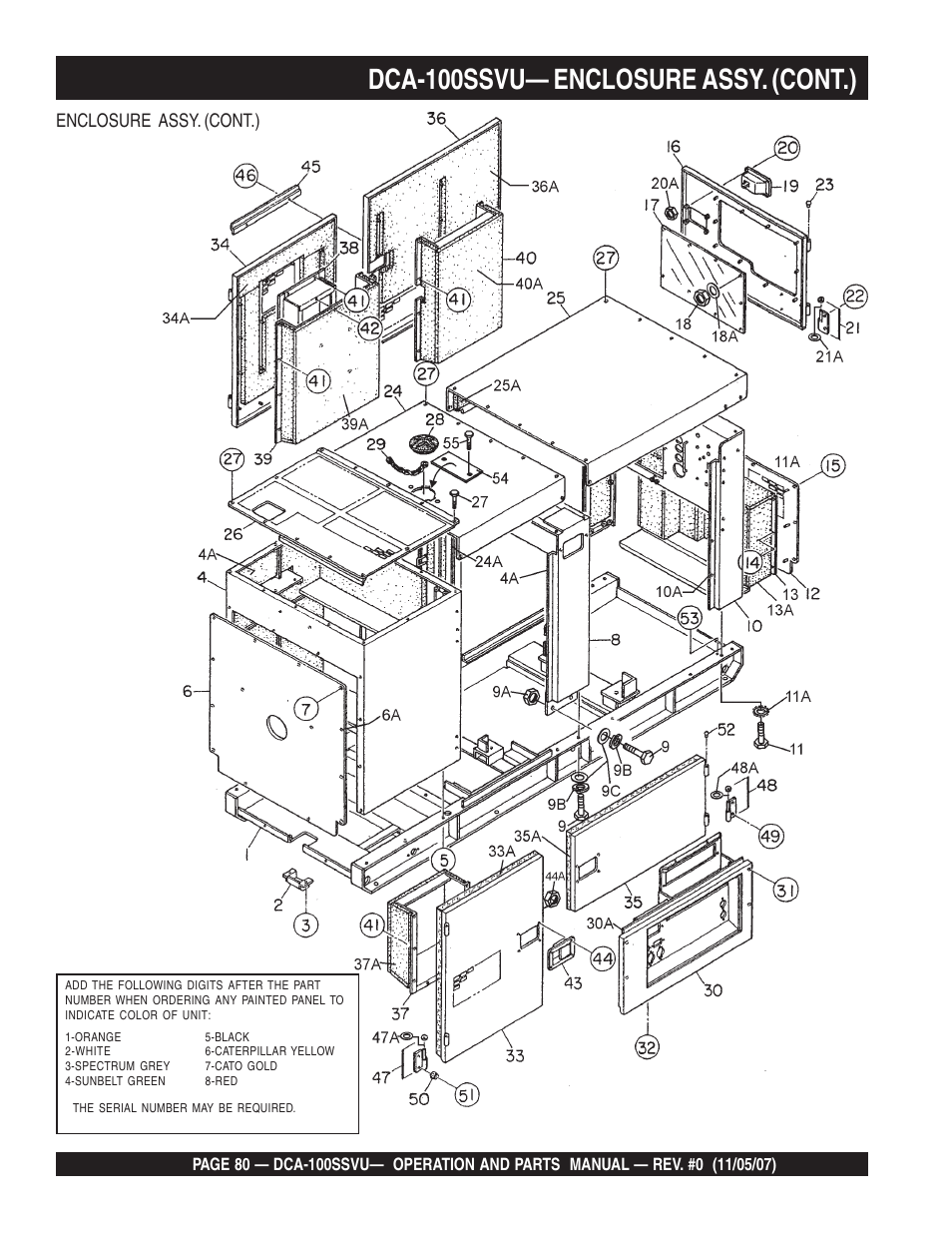 Dca-100ssvu— enclosure assy. (cont.), Enclosure assy. (cont.) | Multiquip MQ Power Whisperwatt 60 Hz Generator DCA-100SSVU User Manual | Page 80 / 90