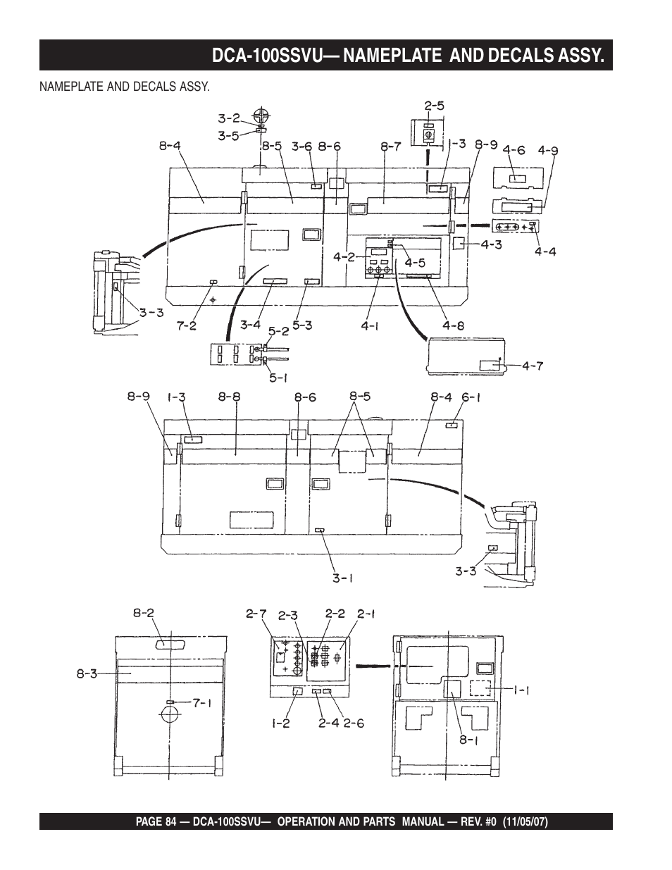 Dca-100ssvu— nameplate and decals assy | Multiquip MQ Power Whisperwatt 60 Hz Generator DCA-100SSVU User Manual | Page 84 / 90