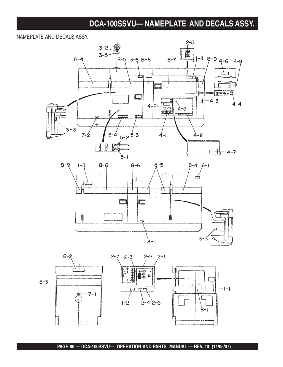 Dca-100ssvu— nameplate and decals assy | Multiquip MQ Power Whisperwatt 60 Hz Generator DCA-100SSVU User Manual | Page 86 / 90