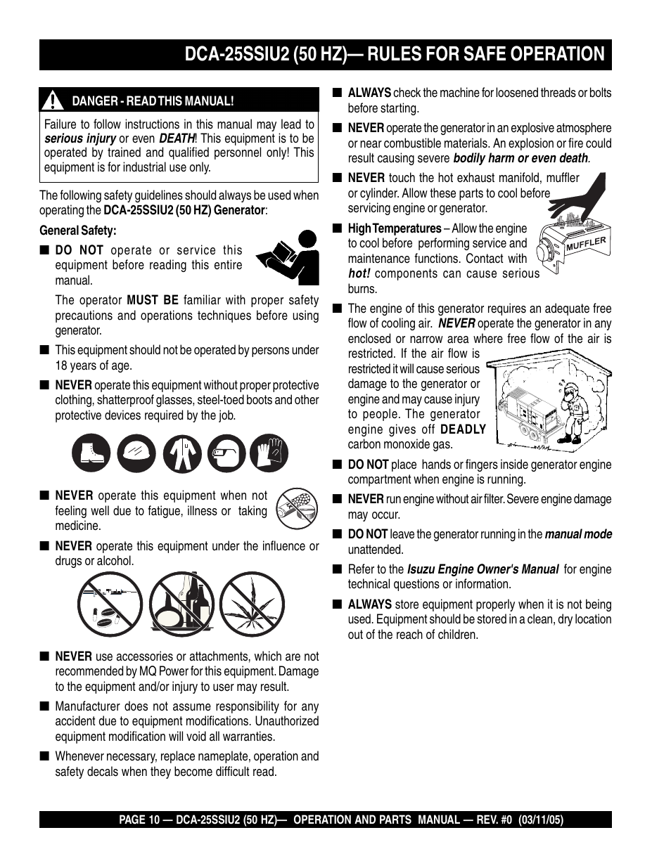 Multiquip MQ Power Whisperwatt 50 Hz Generator DCA-25SSIU2 User Manual | Page 10 / 82
