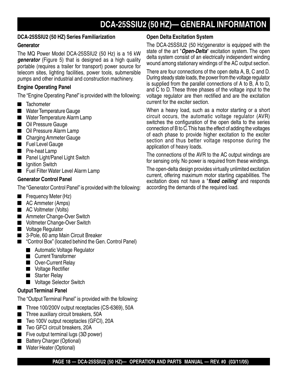 Multiquip MQ Power Whisperwatt 50 Hz Generator DCA-25SSIU2 User Manual | Page 18 / 82