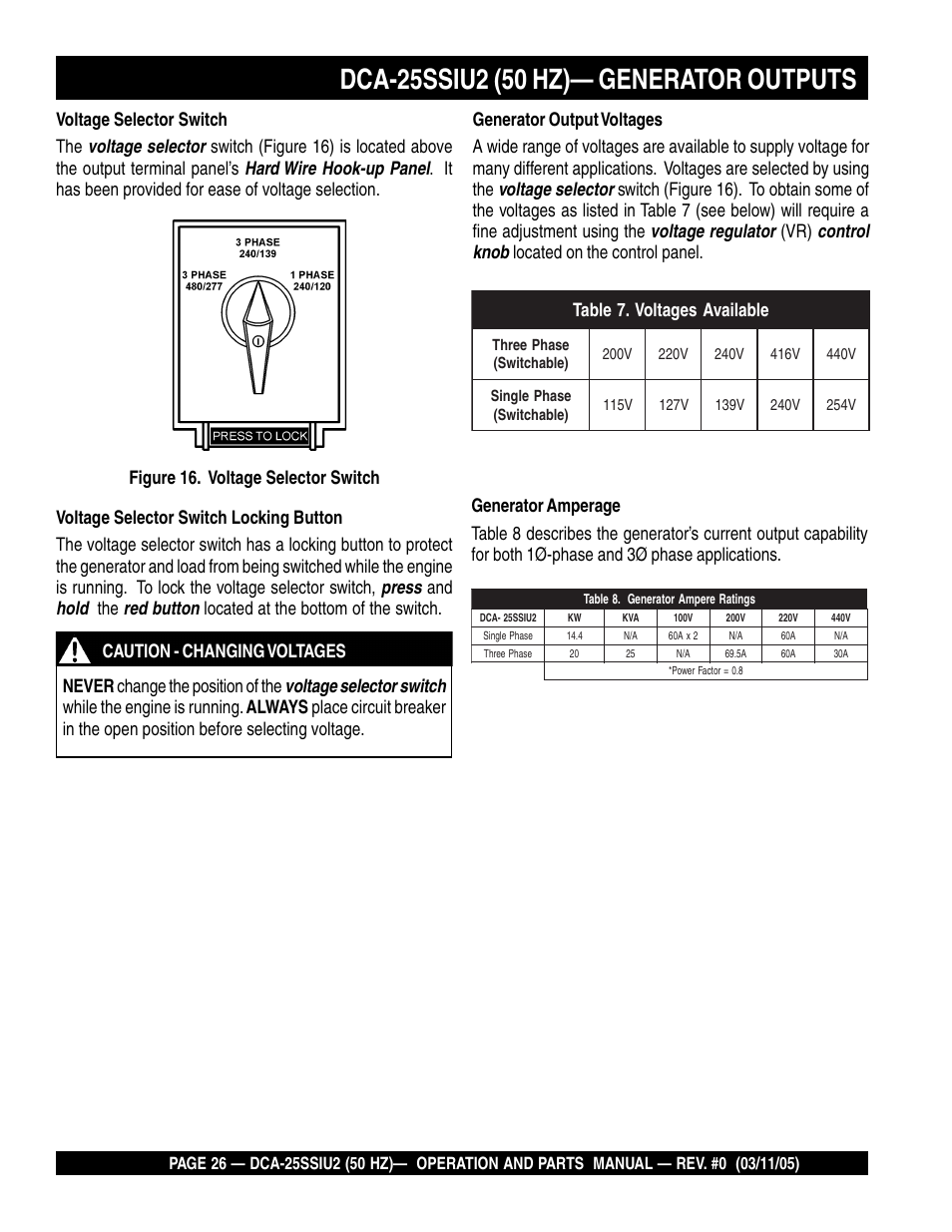 Multiquip MQ Power Whisperwatt 50 Hz Generator DCA-25SSIU2 User Manual | Page 26 / 82