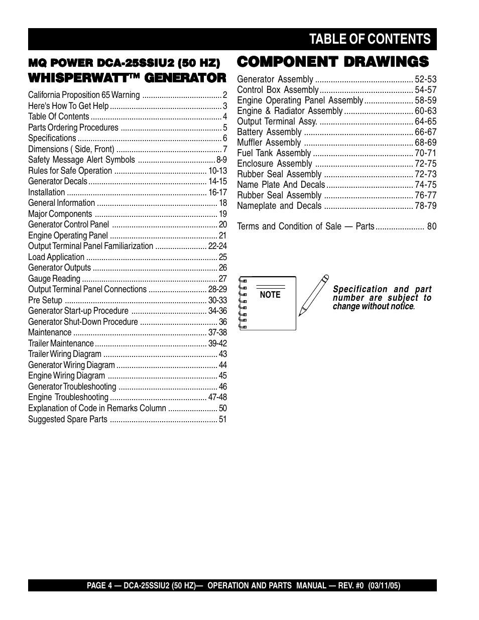 Multiquip MQ Power Whisperwatt 50 Hz Generator DCA-25SSIU2 User Manual | Page 4 / 82