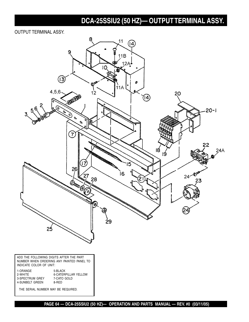 Output terminal assy | Multiquip MQ Power Whisperwatt 50 Hz Generator DCA-25SSIU2 User Manual | Page 64 / 82