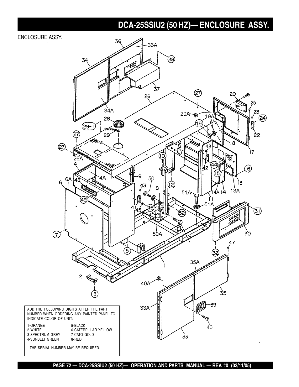 Enclosure assy | Multiquip MQ Power Whisperwatt 50 Hz Generator DCA-25SSIU2 User Manual | Page 72 / 82
