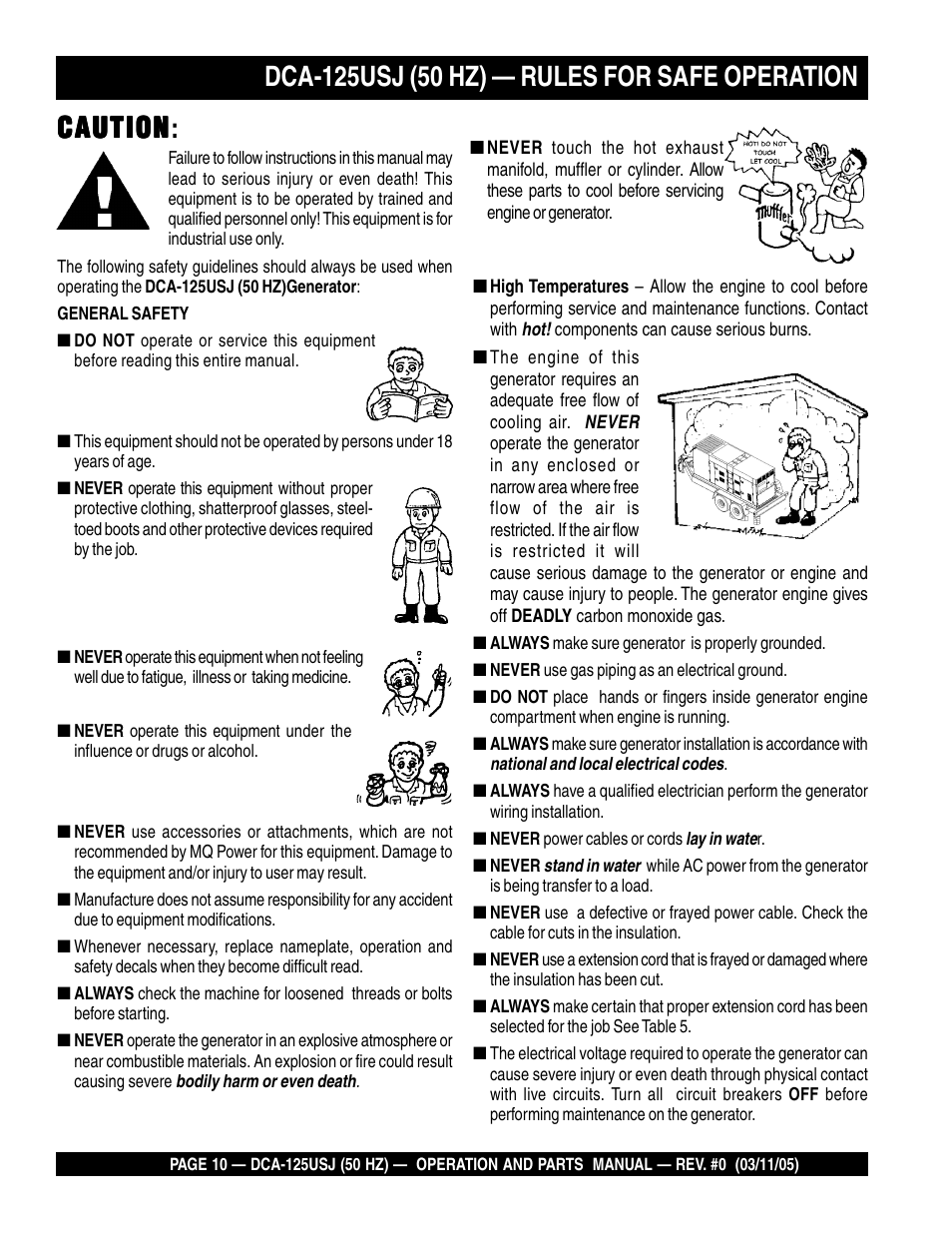Multiquip MQ Power Ultra-Silent 50 Hz Generator DCA-125USJ User Manual | Page 10 / 86