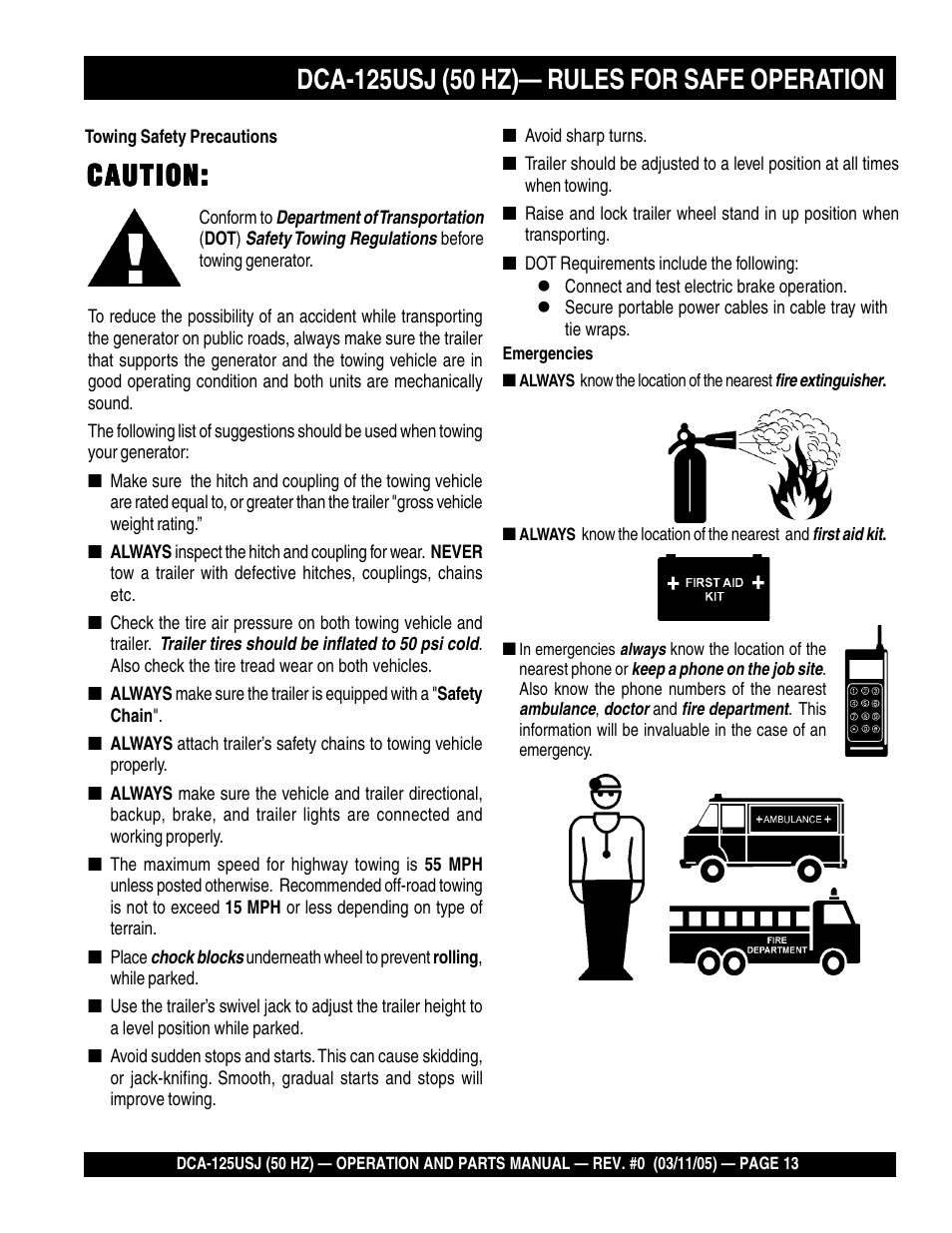 Caution | Multiquip MQ Power Ultra-Silent 50 Hz Generator DCA-125USJ User Manual | Page 13 / 86