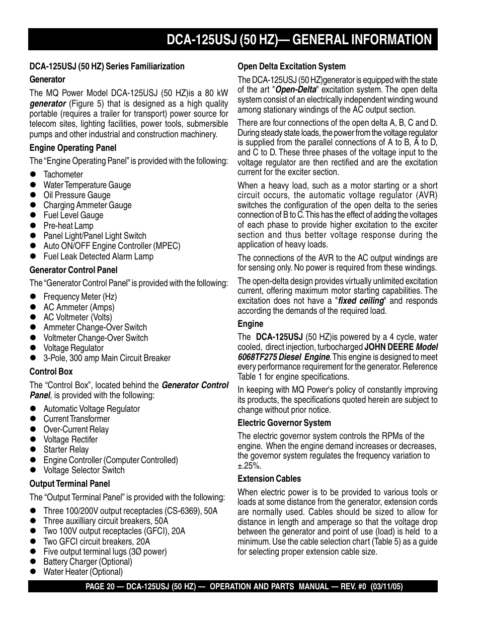Multiquip MQ Power Ultra-Silent 50 Hz Generator DCA-125USJ User Manual | Page 20 / 86