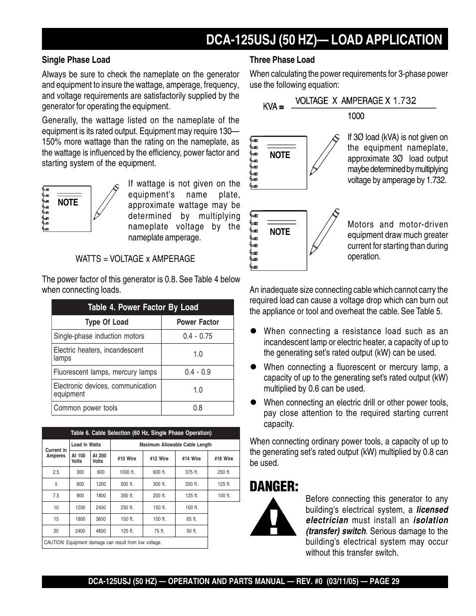 Danger | Multiquip MQ Power Ultra-Silent 50 Hz Generator DCA-125USJ User Manual | Page 29 / 86