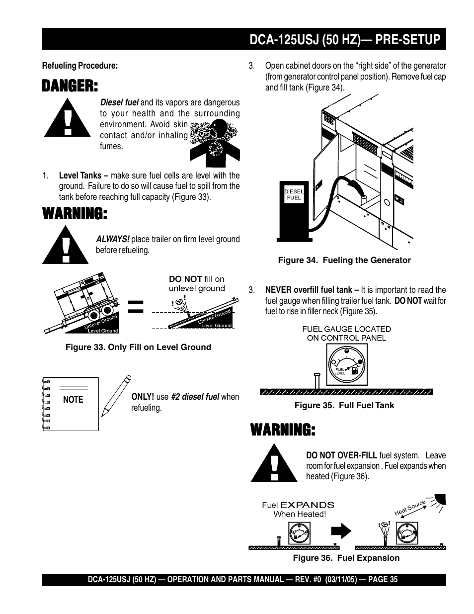 Danger, Warning | Multiquip MQ Power Ultra-Silent 50 Hz Generator DCA-125USJ User Manual | Page 35 / 86