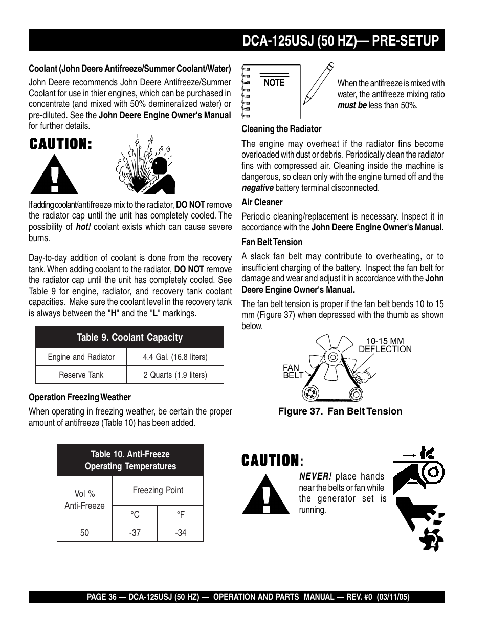 Caution, Caution caution | Multiquip MQ Power Ultra-Silent 50 Hz Generator DCA-125USJ User Manual | Page 36 / 86
