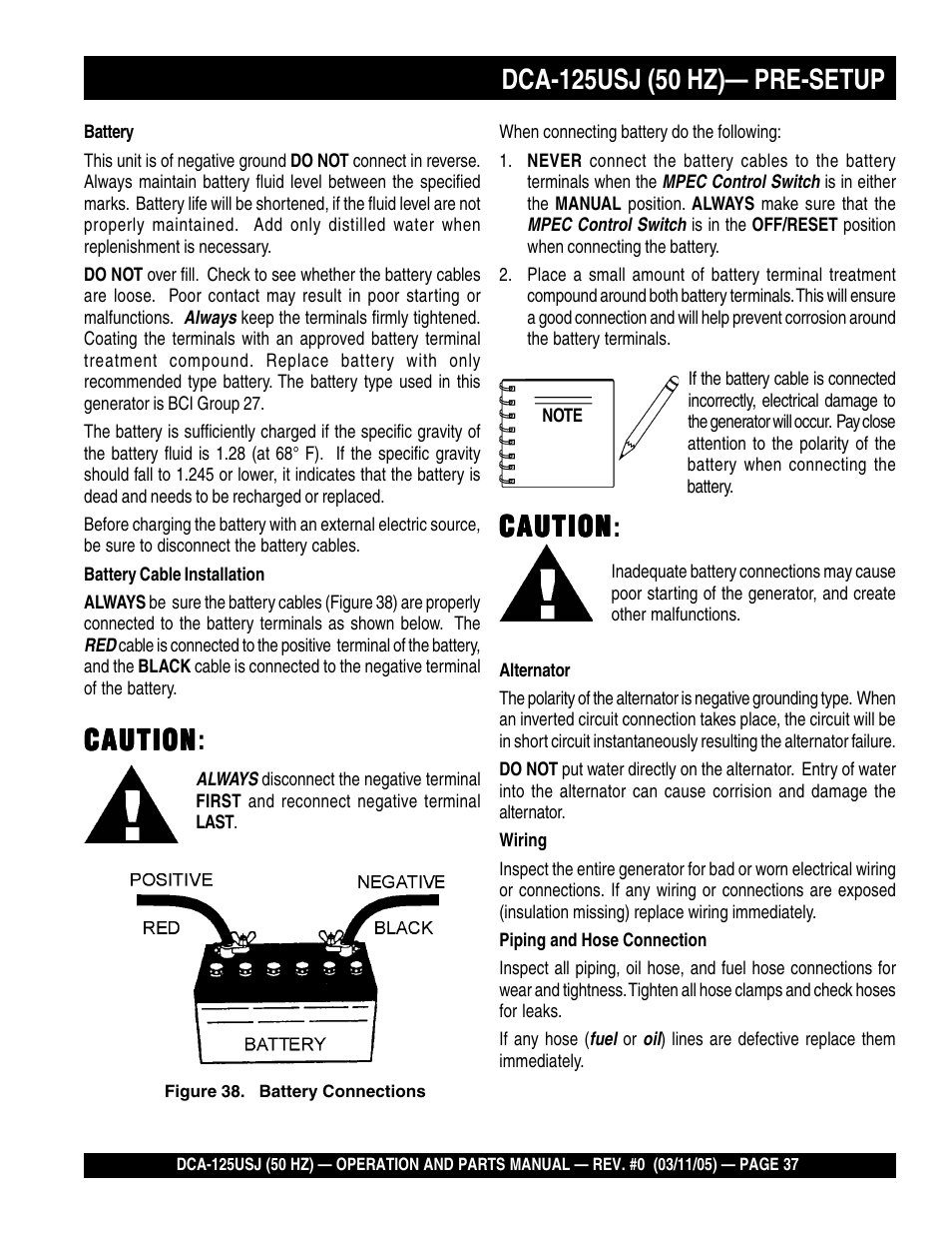 Caution, Caution caution | Multiquip MQ Power Ultra-Silent 50 Hz Generator DCA-125USJ User Manual | Page 37 / 86