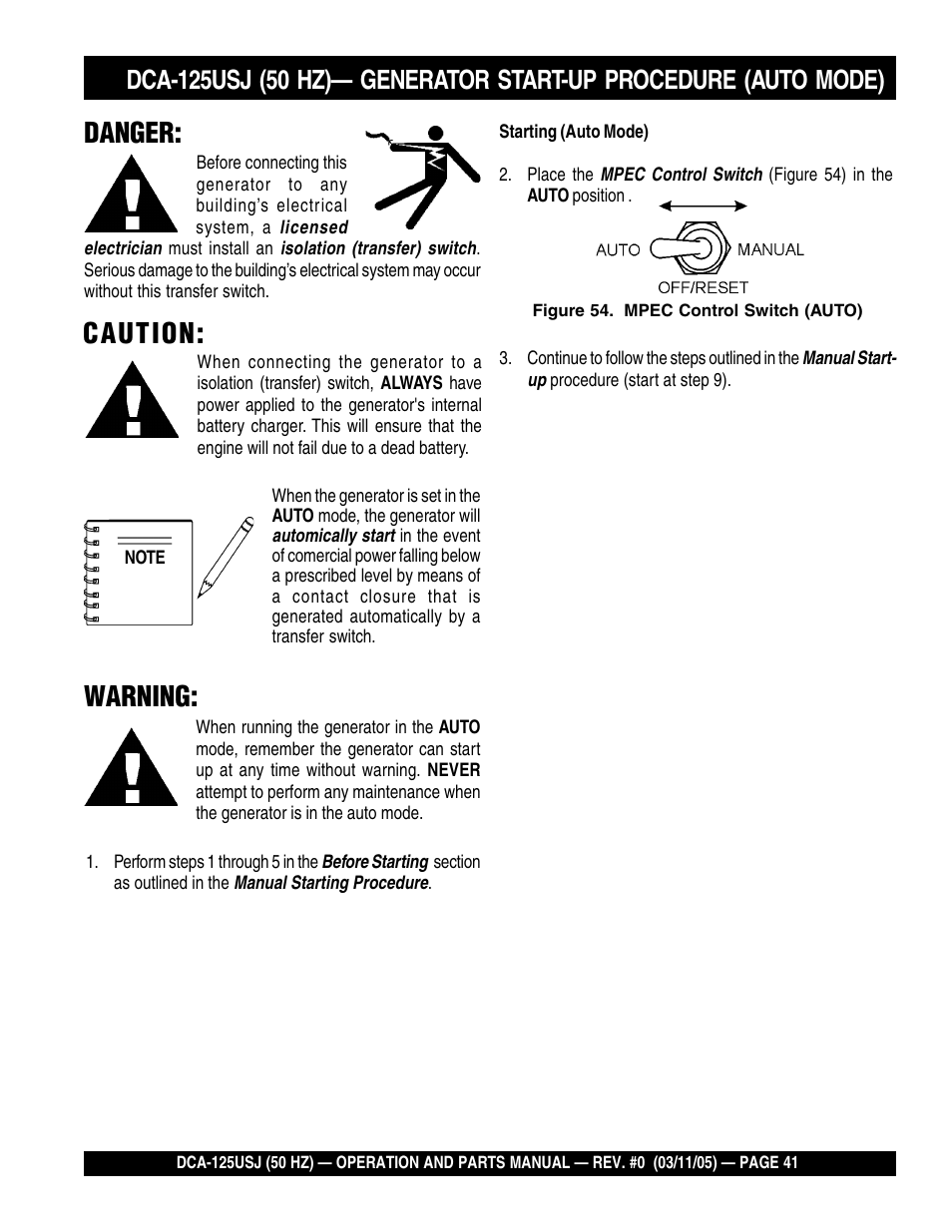 Warning, Caution, Danger | Multiquip MQ Power Ultra-Silent 50 Hz Generator DCA-125USJ User Manual | Page 41 / 86