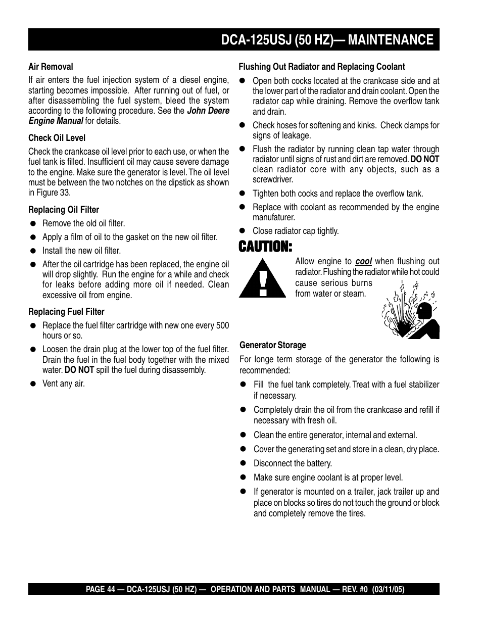 Caution | Multiquip MQ Power Ultra-Silent 50 Hz Generator DCA-125USJ User Manual | Page 44 / 86