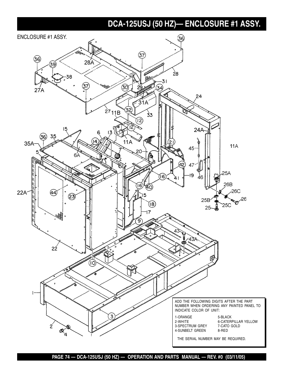 Enclosure #1 assy | Multiquip MQ Power Ultra-Silent 50 Hz Generator DCA-125USJ User Manual | Page 74 / 86