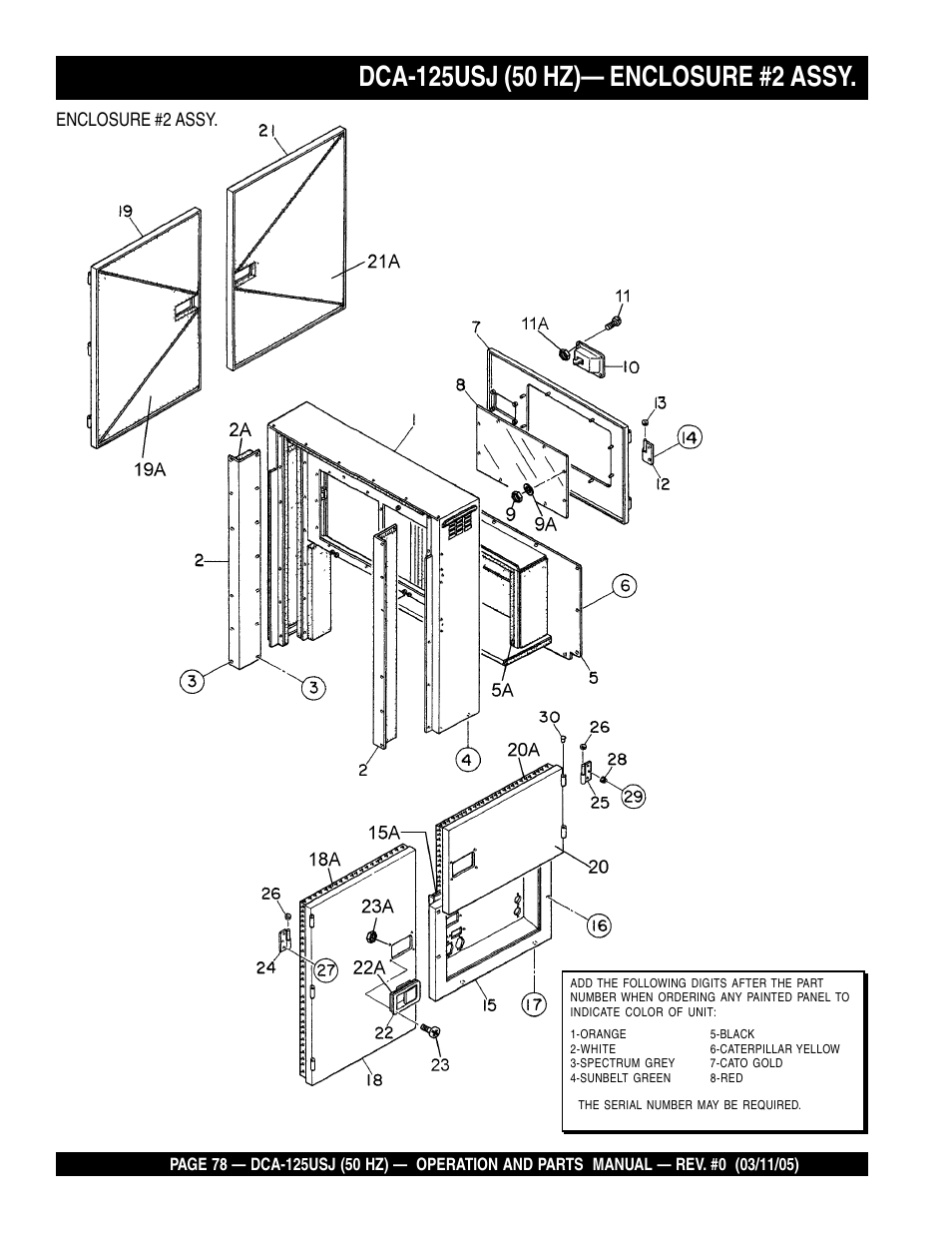 Enclosure #2 assy | Multiquip MQ Power Ultra-Silent 50 Hz Generator DCA-125USJ User Manual | Page 78 / 86