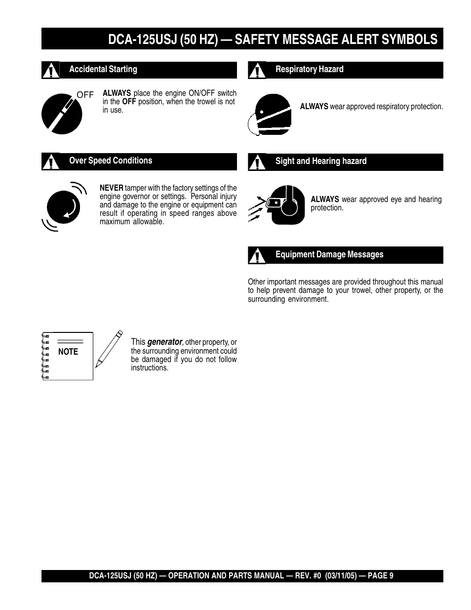 Multiquip MQ Power Ultra-Silent 50 Hz Generator DCA-125USJ User Manual | Page 9 / 86