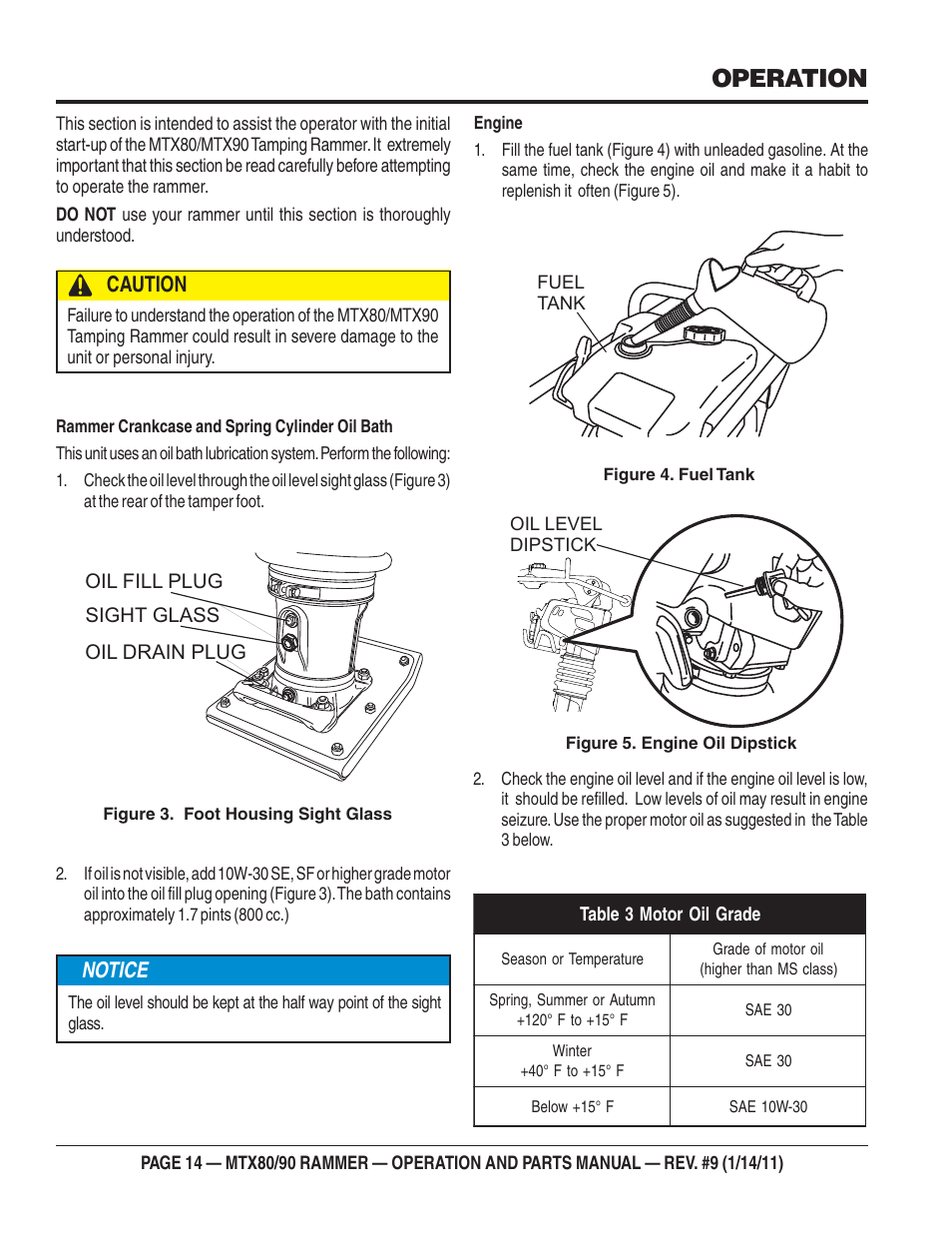 Operation, Notice, Caution | Multiquip Mikasa Series Tamping Rammer MTX80 User Manual | Page 14 / 66